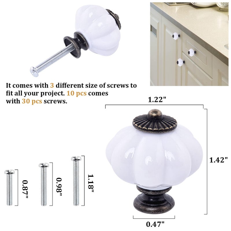 IEIK Acrylic Pumpkin Knobs, White Cabinet knobs Set of 10 Vintage Decorative Handles Pulls for Doors, Closet, Drawers, Dresser, Cupboard, Kitchen Furniture or Kids Room - Image 5